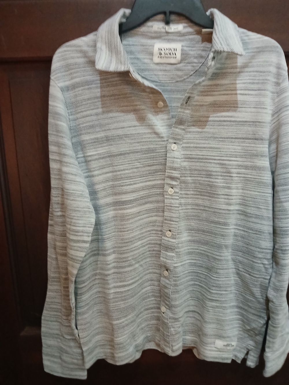 Scotch & Soda Men’s Gray & White Striped Button-Down Shirt Size M Amsterdam